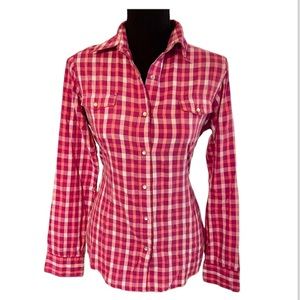 Wrangler | Pink White Plaid Snap Button Up Shirt- Vintage